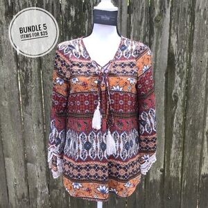 Moa Moa BoHo Peasant Top Blouse Size M